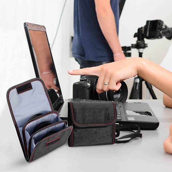 DomeStar Filter Case, 2PCS 3-Pocket Camera Lens Filter Carry Case Professional Photography Filter Holder Belt Bag Pouch Water-resistant and Dustproof Design for 25mm-82mm Filters