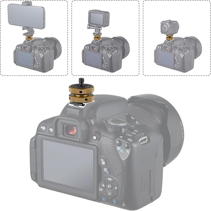 MINIFOCUS 4 Packs Camera Hot Shoe Mount Adapter, Double Nut with 1/4" and 3/8" Aluminum Alloy Tripod Screw Flash Shoe Mount for LED Monitors, Microphone, DSLR Field Monitor