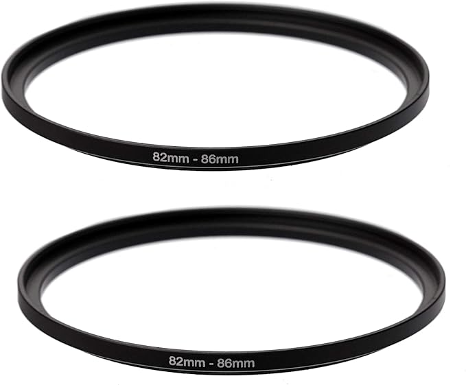 (2 Pcs) 82-86MM Step-Up Ring Adapter, 82mm to 86mm Step Up Filter Ring, 82 mm Male 86 mm Female Stepping Up Ring for DSLR Camera Lens and ND UV CPL Infrared Filters