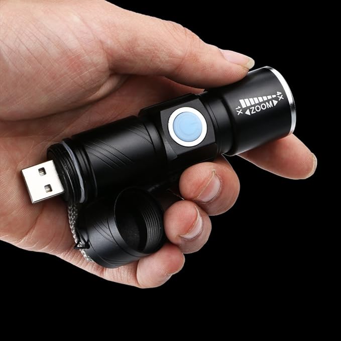 WREOW Mini USB Rechargeable Flashlight LED Flashlights 3 Light Modes and Zoomable, IP65 Water-Resistant Super Bright Pocket Torch Light for Camping, Hiking, Emergency, EDC (2 Pack)