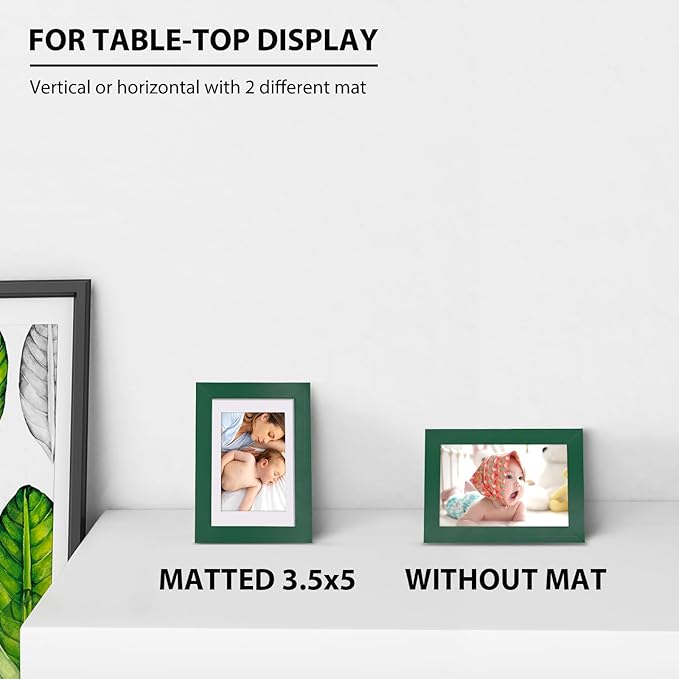 KINLINK 4x6 Frame Green, Solid Wood 4 x 6 Picture Frame with Acrylic Plexiglass for 3.5x5 with Mat, Tabletop and Wall Display Photo Frames 4x6 Green, 4 Pack