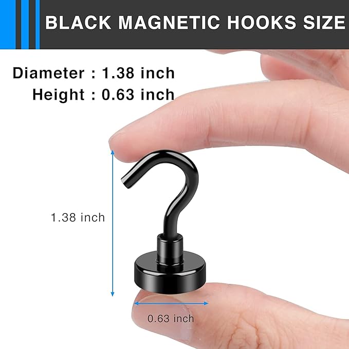 LOVIMAG Magnetic Hooks，30Lbs Magnets with Hooks for Cruise, Black Magnetic Hooks for Hanging, Fridge, Classroom, Refrigerator, Ceiling, Office, Kitchen. Grill, Garage-30Pack