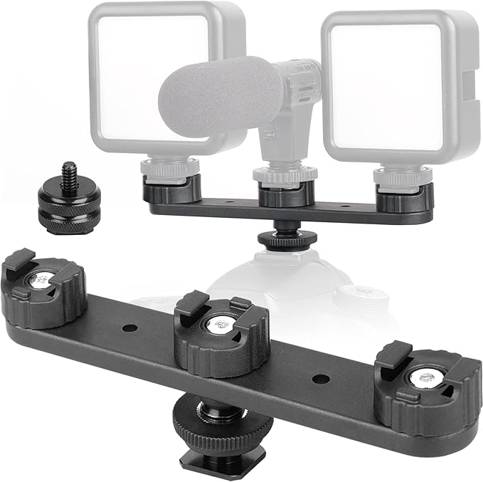 ChromLives Triple Cold Shoe Extension Mount Hot Shoe Base Adapter Extension Bar Bracket with 1/4 Screw for Tripod/Microphone/LED Light Compatible with Canon Sony Cameras…
