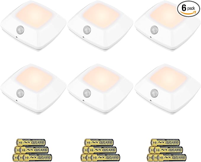 BIGMONAT Motion Sensor Tap Light,Battery Operated Puck Lighting, Safe,Portable,Easy to Install for Closet/Stair/Kitchen/Hallway/Cabinet Night Light (White,6Pack, Included 18 x AAA Batteries)