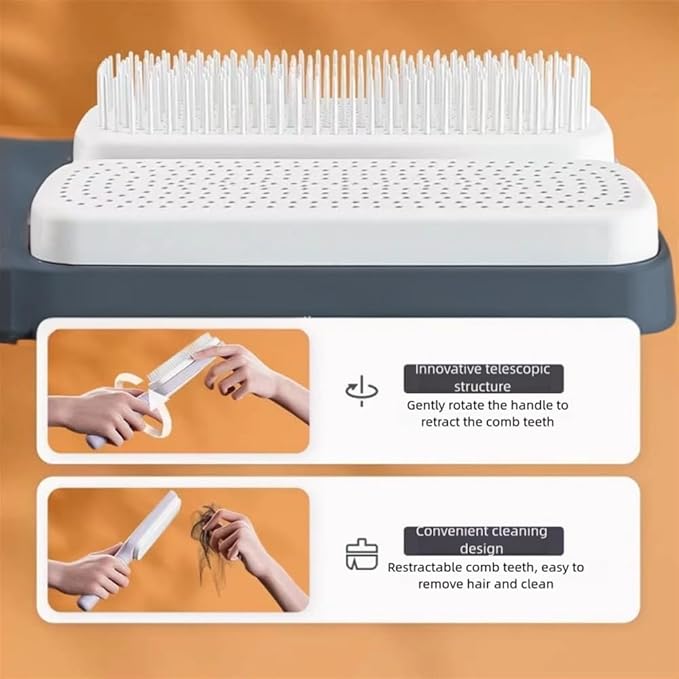 Self Cleaning Hair Brushes, Easy Clean Hair Brush with Retractable Bristles, Anti Static Massage Comb Brush for Effortless Hair Removal and Cleaning (Gray)