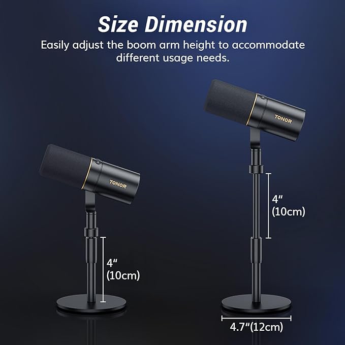 TONOR Dynamic Podcast Microphone, XLR/USB Mic for Recording, Streaming, XLR Cardioid Studio Mic with Quick Mute, 3.5mm Jack, Volume Control, 200 cm/78inch Cable, with Desktop Stand, Black, TD510