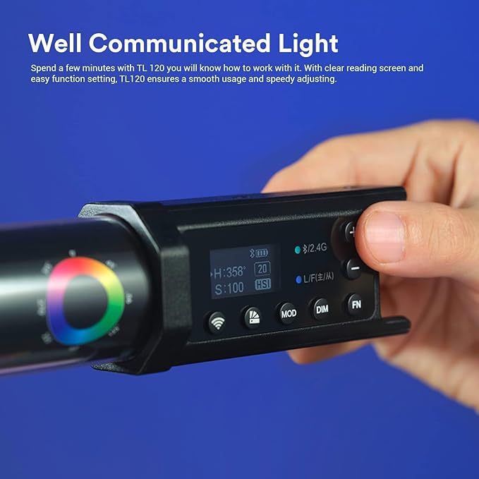 Godox TL120 RGB Tube Light, 2700K-6500K Rechargeable Dimmable Full Color LED Video Light Stick, CRI 96, TLCI 98 with Built-in 5200mAh Battery and APP DMX Control