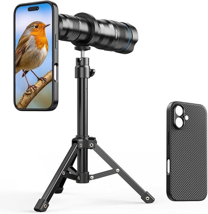 APEXEL 36x Telephoto Lens Compatible with iPhone 17 | Photography for Travel, Birdwatching, Exploration | Kit with Sturdy Metal Tripod and Threaded Phone Case
