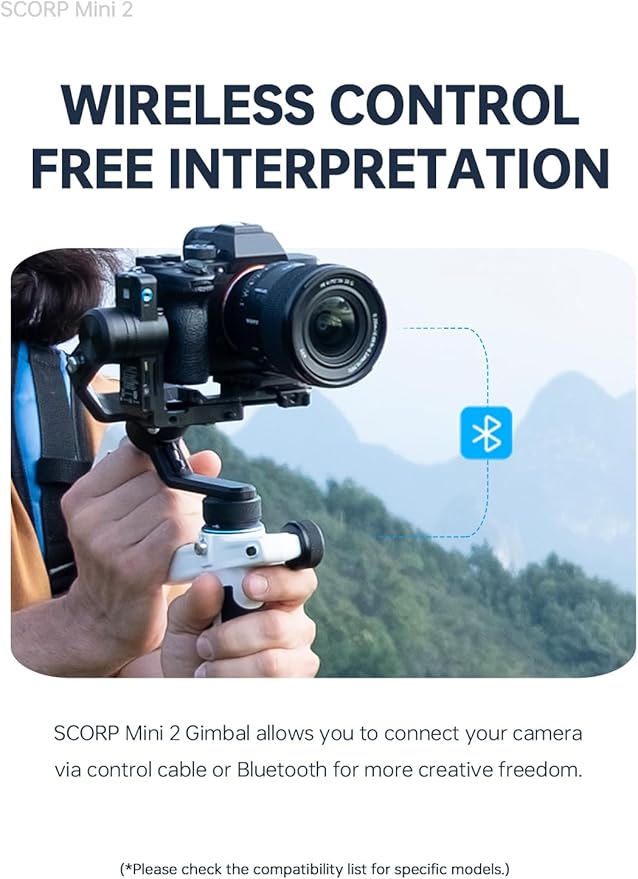 FeiyuTech SCORP Mini 2 [Official] All in One Gimbal Stabilizer, 3 axis Stabilizer for Mirrorless Cameras,Smartphone,Action Cameras, AI Tracking Gimbal for Canon/Sony/Fujifilm,Gopro12,iPhone 15Pro max