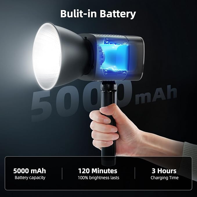 LUXCEO Portable LED Video Light 40W Metal Mini COB LED Bi-Color 2500K-6500K CRI≥95 TLCI≥97 Built-in 5000mAh Battery Photo Studio Light Handheld Spotlight Magnetic Attachable Reflector & Softbox
