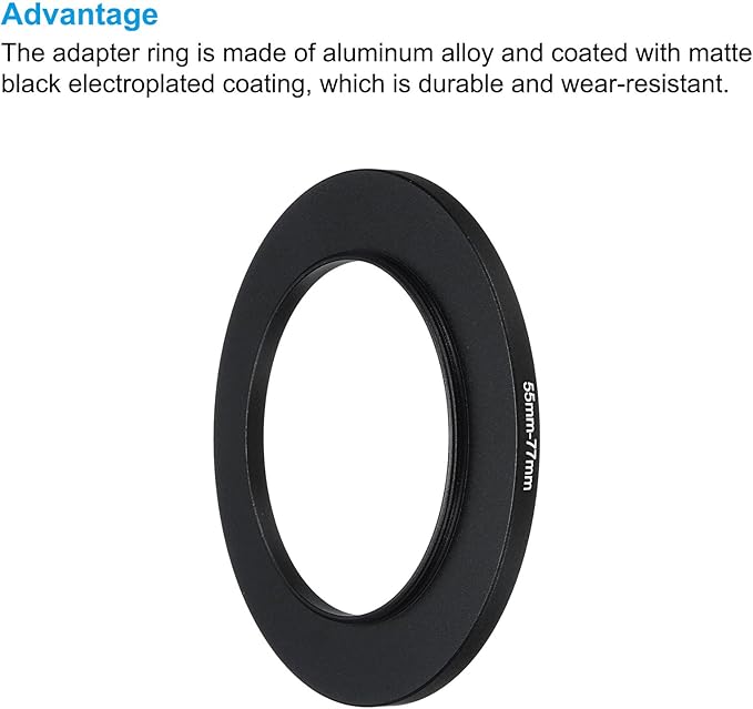 PATIKIL 55mm-77mm Metal Step Up Ring with Cleaning Cloth, 2 Pack Camera Lens Filter Adapter Ring Aluminum Filter Adapter Ring for Camera Lenses Hood, Black