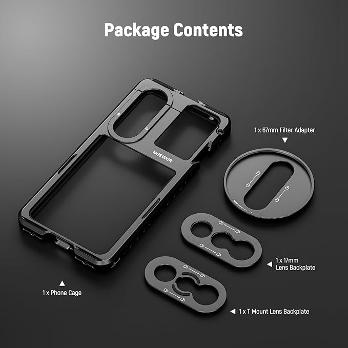 NEEWER Xperia 1 V Cage, Quick Release Video Rig Case Phone Stabilizer Holder for Recording Filming, 67mm Filter Adapter, 17mm Lens Backplate, T Mount Lens Backplate Compatible with Moment Sony, PA087