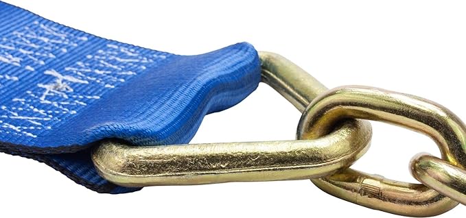Mytee Products 4" x30' Kinedyne Winch Strap w/Chain Anchor - WLL 5400 lbs Heavy Duty Blue 4 Inch Tie Down Straps w/Hook for Flatbed Trailer Truck - Cargo Control Equipment
