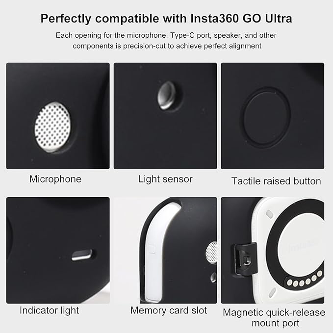 UicPuzo Full Body Silicone Case with Lens Cap & Lanyard for Insta360 GO Ultra, Anti-Scratch Protective Skin Cover, Non-Slip Grip & Shockproof Design (Black)