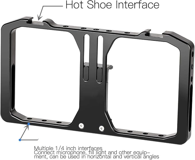 Smartphone Video Rig Aluminum Alloy Phone Cage Stabilizer Grip Frame with Hot Shoe Mount 1/4 Inch Screw Holes for Filmmaking Vlogging Case Professional Mobile Video Accessory