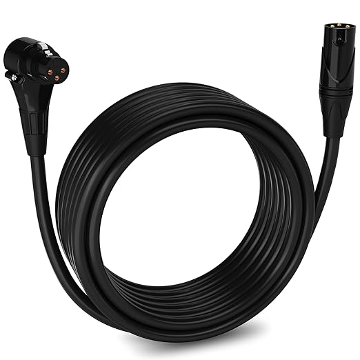 LyxPro 25 Feet Right Angle XLR Female to Male 3 Pin Mic Cord for Powered Speakers Audio Interface Professional Pro Audio Performance Camcorders DSLR Video Cameras and Recording Devices - Black