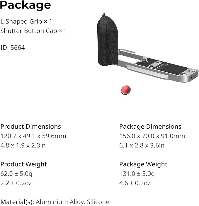 SMALLRIG X-T30 III/X-T30 II/X-T30 L-Shape Grip for FUJIFILM Camera, Built-in Quick Release Plate for Arca, 1/4"-20 Holes, Lightweight Ergonomic Silicone Handgrip,Shutter Button (Silver) - 5664