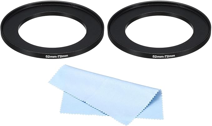 PATIKIL 52mm-72mm Metal Step Up Ring with Cleaning Cloth, 2 Pack Camera Lens Filter Adapter Ring Aluminum Filter Adapter Ring for Camera Lenses Hood, Black