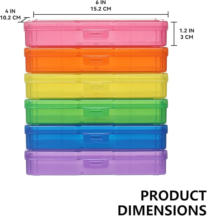 novelinks 6 Pack 4”x6” Photo Storage Boxes – Multi-Colored Plastic Organizer Cases with Lids – Picture Storage Containers for Photos, Crafts, Cards & Scrapbooking (Color 1Pack)
