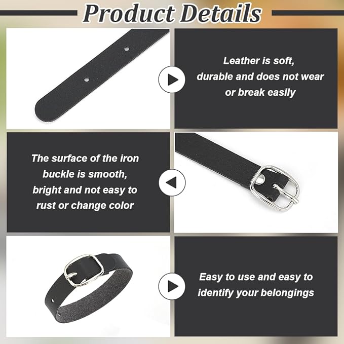 FINGERINSPIRE 12 pcs PU Leather Luggage Tag Straps 7.87" Black Leather Luggage Tag Loops with Alloy Buckle Leather Name Strap Tag Holders for Suitcases Briefcase Backpacks Travel Hanging Accessories