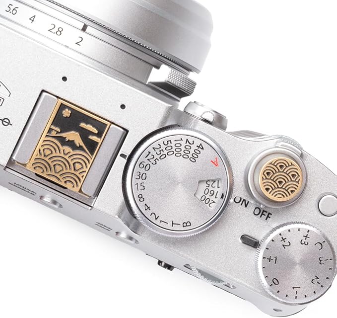 DBZZ Wave Pattern Camera hot Shoe Cover Camera Shutter Button for Fujifilm X-T50 X-S20 X-S10 X-T4 XT30 for Nikon Z6iii Z7 Z30 Z50 ZF (Brass YH Set)