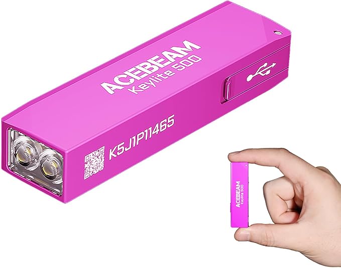 ACEBEAM Keylite 500 High Lumens Keychain Flashlight Rechargeable, Ultra-Compact Flat Pocket EDC Flashlight with Dual LEDs, 6 Modes, Type-C Charging, Small MINI Flash Light for Emergency, Home, Outdoor