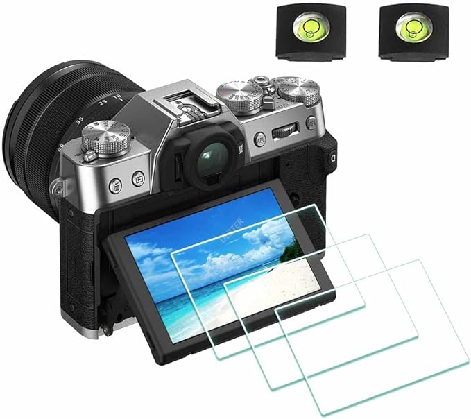 Screen Protector for Fujifilm X-T30 II Fuji X-T30II Silver/Black [3+2Pack] with Hot Shoe Cover, Tempered Glass Cover 0.3mm 9H Hardness Anti-Scrach Anti-Bubble