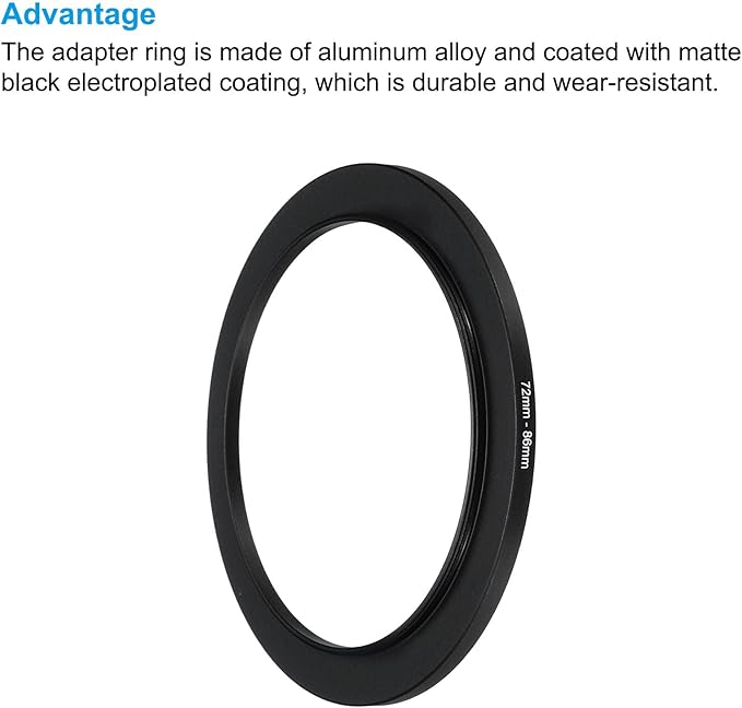 PATIKIL 72mm-86mm Metal Step Up Ring with Cleaning Cloth, 2 Pack Camera Lens Filter Adapter Ring Aluminum Filter Adapter Ring for Camera Lenses Hood, Black