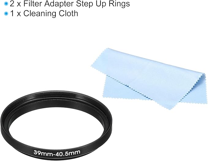 PATIKIL 39mm-40.5mm Metal Step Up Ring with Cleaning Cloth, 2 Pack Camera Lens Filter Adapter Ring Aluminum Filter Adapter Ring for Camera Lenses Hood, Black