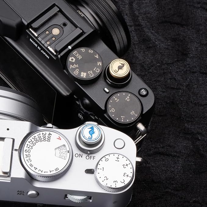 Hippocampus japonicus Soft Release Button - Red - fits Any Standard Threaded Release - Fujifilm X100V, X100F, X100T, Xpro3 & Xpro2, X-T3, X-T2, X-E3, X-E2s, X-E2, X-T30, X-T20 (Silver and Brass)