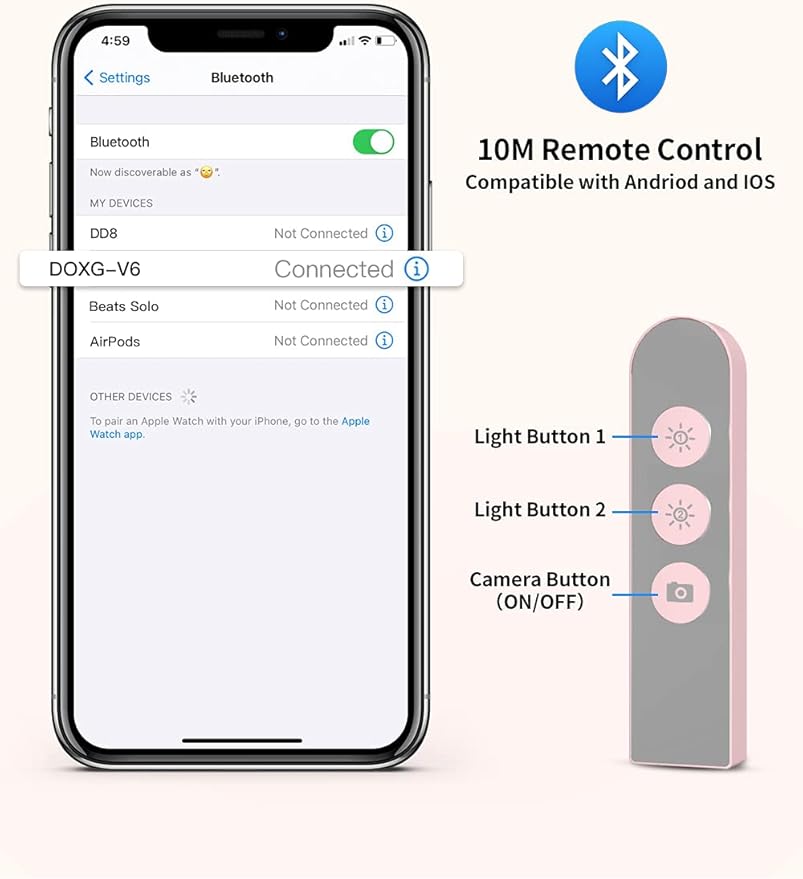 Viozon Extendable Selfie Stand 360° Rotation with Phone Holder, Rechargeable Wireless Foldable 7 Brightness LED Light for Live Streaming/YouTube/Tiktok/Video Recording/Photography/Reading (AP-V6P)