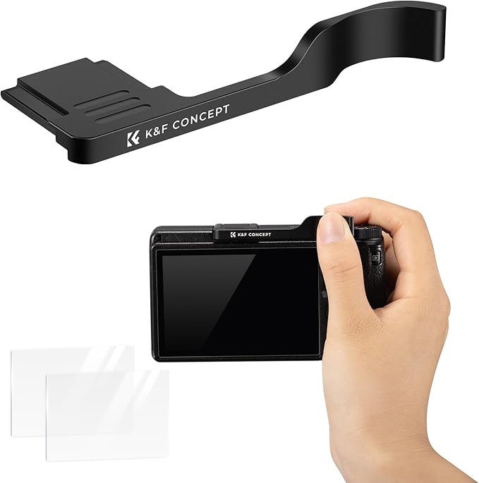 K&F Concept Thumb Grip with Hot Shoe Cover for Ricoh GR II GR III GR IIIx GR IIIx HDF GR3x HDF, with 2 Pack Ultra Clear Tempered Screen Protector