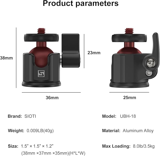 SIOTI Mini Ball Head Mount Adapter, Compatible with Monopod/Digital Card Camera/Microphone/Smart Phone/Action Camera/Flash/LCD (UM18)