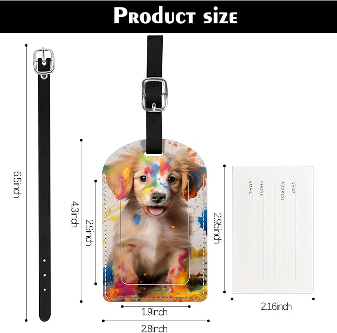 2 Pack Luggage Tag Suitcase Tags PU Leather Identifiers Privacy Cover Luggage Tags Aesthetic Cute Travel Bag Labels for Women Girls Men-Dog