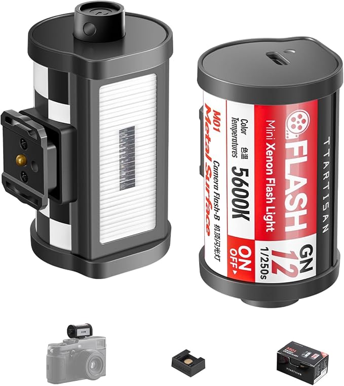 TTARTISAN M01 On-Camera Flash, Mini Flash Speedlite for Hot Shoe Camera, Lightweight Xenon Flash Light with 4 Power Level GN12 5600K±200K Compact Retro Camera (1)