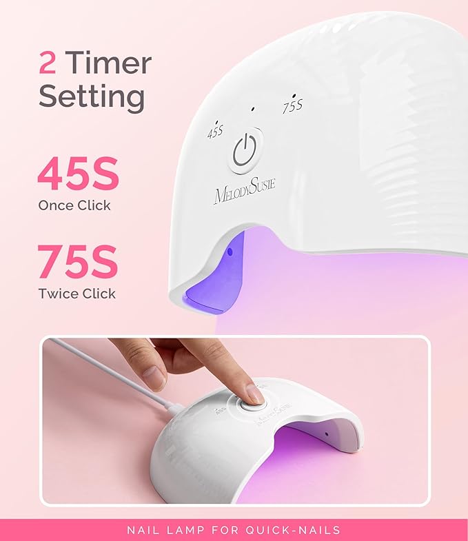 MelodySusie Mini LED UV Nail Lamp with Lightweight Design, P-ART06F Nail Dryer with Simple Button Control Cures All Soft Gels at Home, Especially Half-Cured Gel, Base Coat & Top Coat White