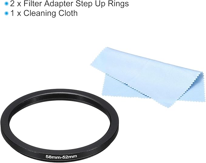 PATIKIL 58mm-52mm Metal Step Down Ring with Cleaning Cloth, 2 Pack Camera Lens Filter Adapter Ring Aluminum Filter Adapter Ring for Camera Lenses Hood, Black