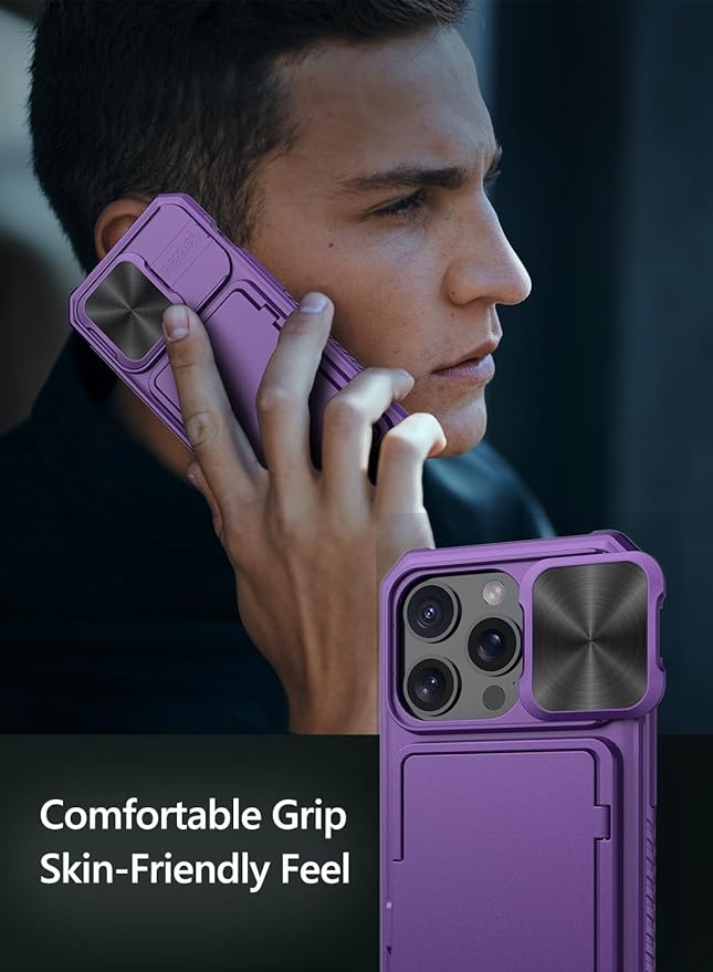 Vihibii for iPhone 15 Pro Wallet Case with Card Holder (4 Cards) & Slide Camera Cover & Kickstand & Raised Edges Protection, Shockproof Rugged Phone Cover for iPhone 15 Pro 5G 6.1" 2023, Dark Purple