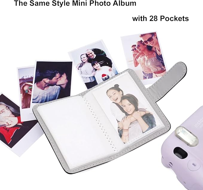 Frankmate Instant Camera Case Compatible with Fujifilm Instax Mini 12 11/9/8/8+ PU Leather Bag with Pocket and Adjustable Shoulder Strap Mini Photo Album (Black)