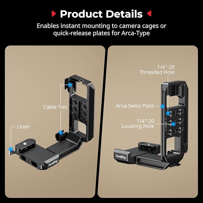 SmallRig Vertical Mount Plate for Cage, Built in 1/4''-20 Thread and Baseplate for Arca-Type, L Bracket Switching Grip for Tripods, for DJI RS 4 Pro/RS 4 Mini/RS 4 / RS 3 Pro / RS3 / RS2-5594