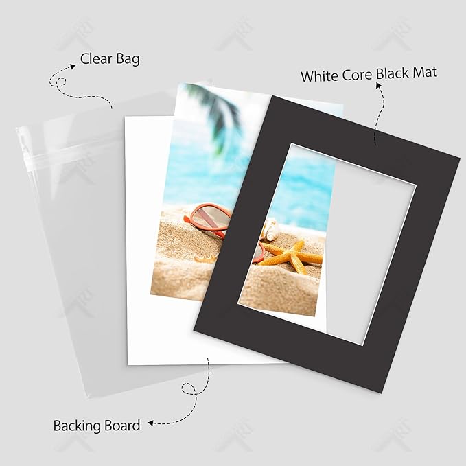 Golden State Art, Acid Free, Pack of 25, 16x20 Black Picture Mats Mattes with White Core Bevel Cut for 11x14 Photo + Backing + Bags