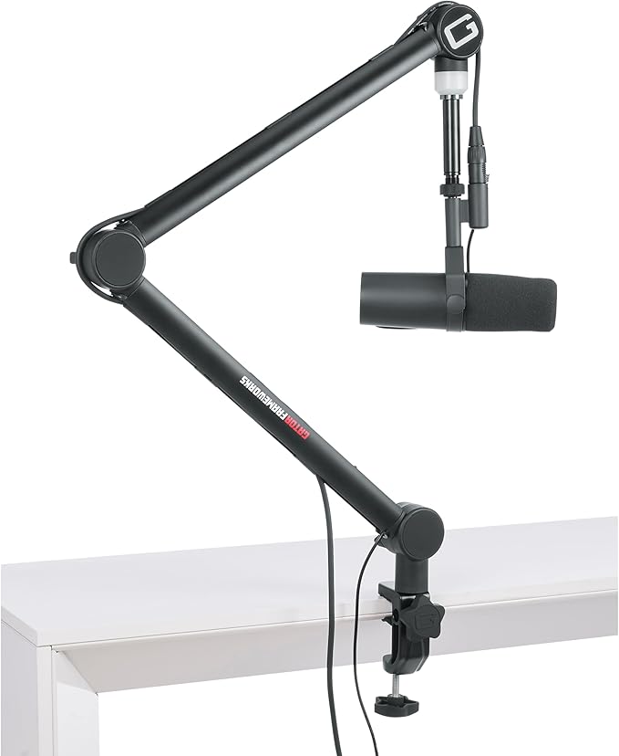Gator Frameworks Professional Desktop Broadcast/Podcast Microphone Boom Stand with On-Air Indicator Light, Blue,Violet, & Red (GFWMICBCBM4000)