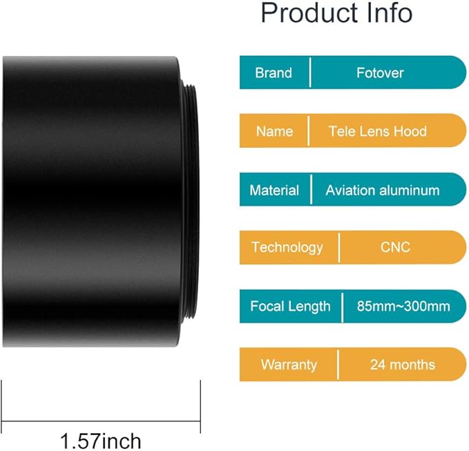 58mm Tele Metal Screw-in Lens Hood Sunshade with Centre Pinch Lens Cap for Canon Nikon Sony Pentax Olympus Fuji Sumsung Leica Camera + Cleaning Cloth