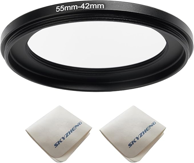 58mm Lens to 42mm Camera Lens Adapter 58mm to 42mm Step Down Ring Adapter Ring for All Brands of UV ND CPL, Comes with 2 Packs of high-end Lens Wiping Cloth(58mm-42mm)