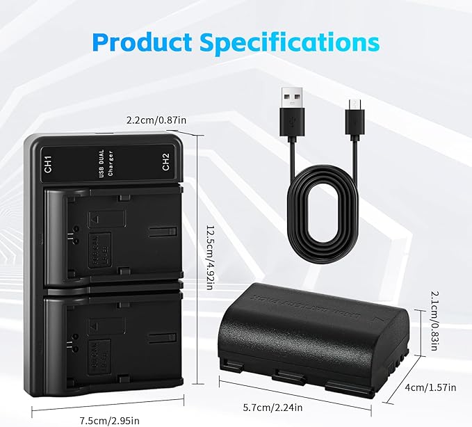 LP-E6 LP-E6N Battery(2-Pack) and Dual USB Charger Compatible with Canon EOS 5D Mark II III IV, 5DS, 5DS R, 6D, 6D Mark II, 7D, 7D Mark II, 60D, 70D, 80D, 90D, R, R5, C700, XC10, XC15 Cameras