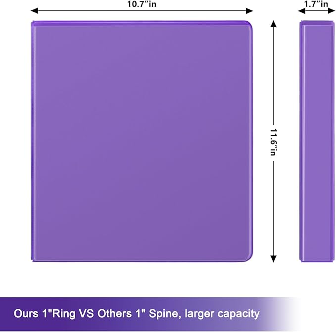 COMIX Sturdy 1 Inch Binders 3 Ring with Clear View Cover, 1" Slant-D Ring View Binder Holds 225 Sheets of US Letter Size Paper, 6 Pack (Purple)