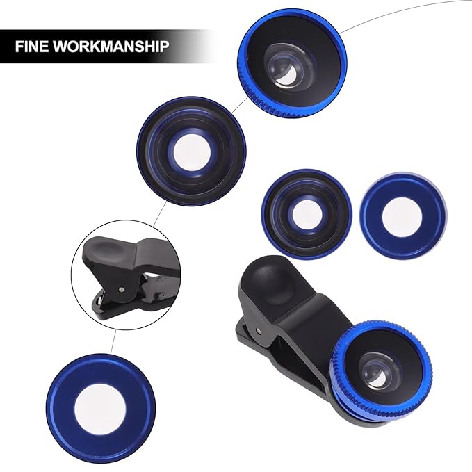 3-in-1 Phone Camera Lens Kit with Fisheye Lens Wide Angle and Macro Clip Compatible with Smartphones for Enhanced Mobile Photography