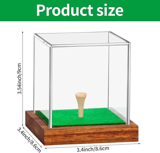 Hooqict 2 Pack Golf Ball Display Case Clear Acrylic Golf Ball Case Display with Wood Base & Tee Ball Holder Stand UV Protected Square Cube Box Golfball Collections