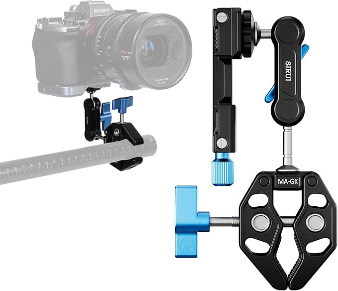 SIRUI Articulating Camera Mount Clamp with Phone Holder, Magic Arm Super Clamp with 1/4"-20 Thread and 3/8"-16 Locating Hole for ARRI, Ball Head Mount for Camera Monitor and Bicycle, MA-GK, Black