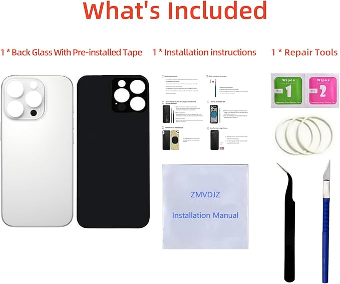 16 Pro Max Back Glass Replacement for iPhone 16 Pro Max Back Cover Glass (White Titanium, 6.9 inches) with Pre-Installed Tape +Installation Instruction + Repair Tools (White Titanium)
